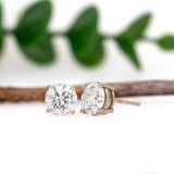 Round 14K Gold Lab Diamond Four Prong Solitaire Stud Earrings | 3mm 4mm 5mm 6mm 7mm 7.3mm 7.5mm