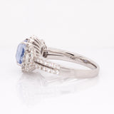 Cinderella Solid 14k White Gold Cornflower Blue Sapphire Ring with Natural Diamond Accents | Emerald cut, 8x7mm