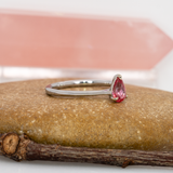 Saisha Solid 14k Gold Peach-Pink Padparadscha Sapphire Solitaire Ring, Pear-Cut