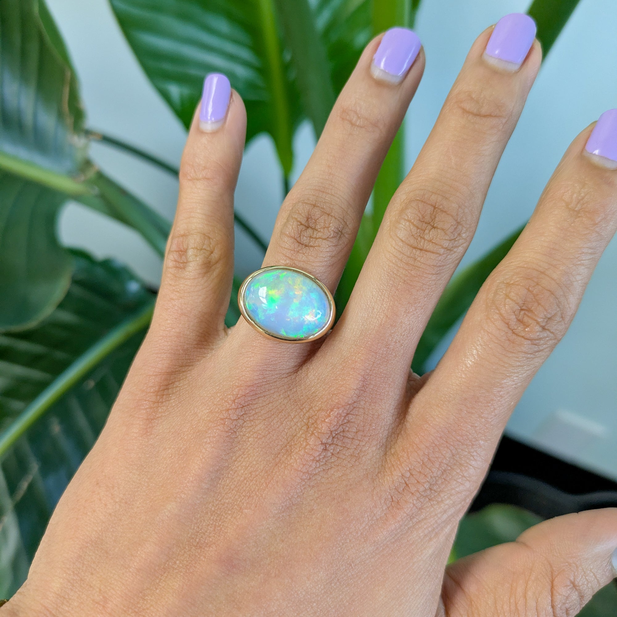 14K yellow gold ethiopian opal ring