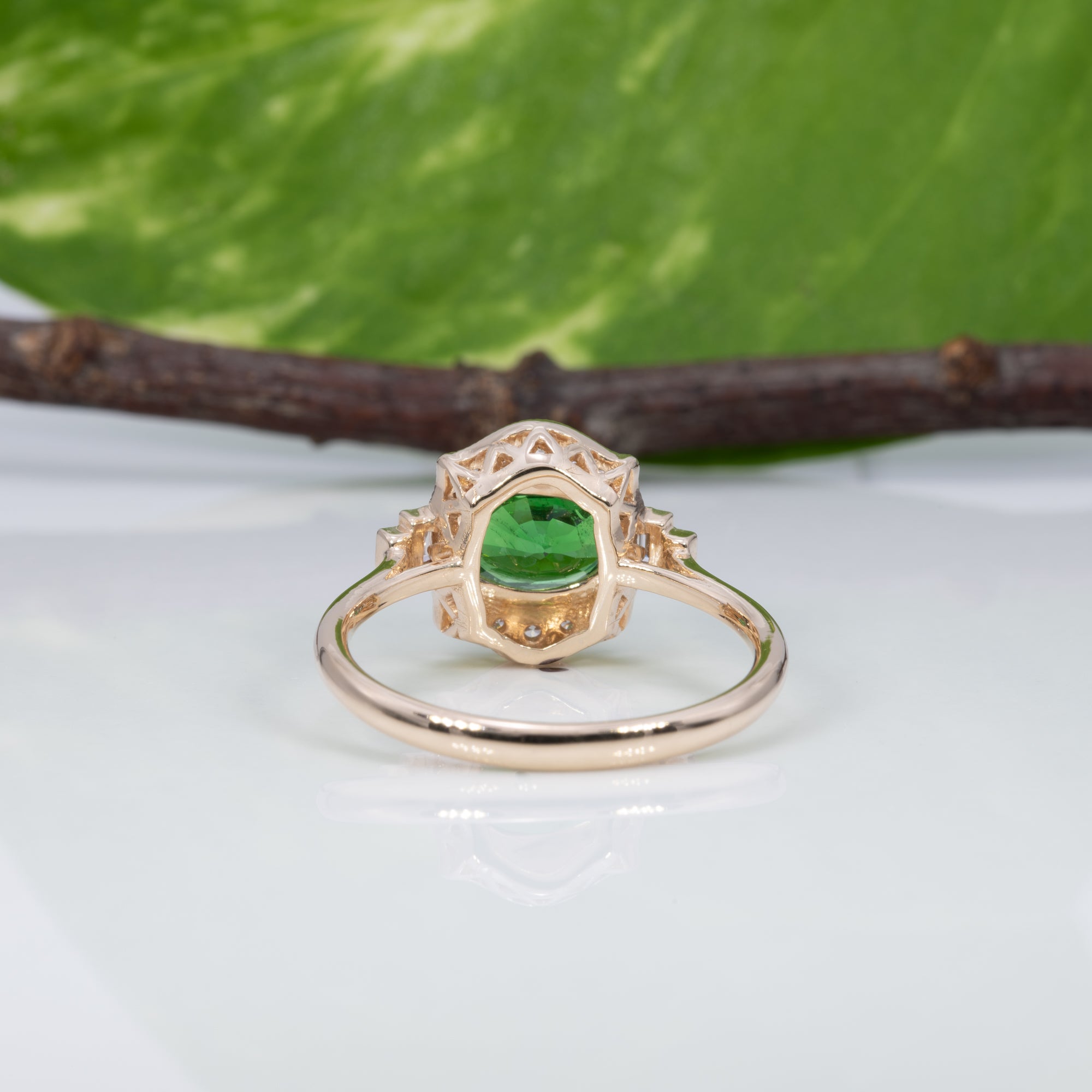 14K yellow gold tsavorite garnet ring with diamond accents