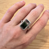 5.4ct Watermelon Tourmaline Ring w Diamond Accents in Solid 14K Gold | EM 14.5x8