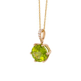 Vanya 14k Solid Gold Peridot Pendant with Natural Diamonds Accents | Round 10mm