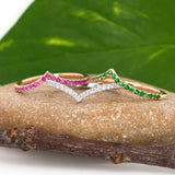 Tsavorite Chevron Band – Natural Gemstone: 14K Gold, Delicate Stackable Band