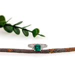 Lea 14K White Gold 0.66cts Colombian Emerald Diamond Ring | Asscher cut 6mm