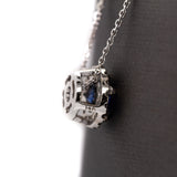 Pranjali 14K White Gold Ceylon Blue Sapphire and Diamond Halo Pendant | RD 6mm
