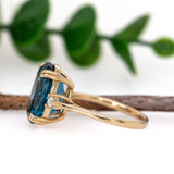 Gracy 14K Solid Yellow Gold London Blue Topaz Diamond Ring | OV 14x10mm