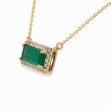 Yelina Solid 14k Gold Colombian Emerald Necklace with Natural Diamonds Accents 11x4mm