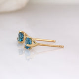 Zeenat Sky Blue Topaz Solitaire 3 Prong Martini Stud Earrings: 14k Solid Gold, Round 4mm
