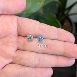 Saffira Electric Blue Zircon Stud Earrings: 14k Solid Gold,  Round 5mm