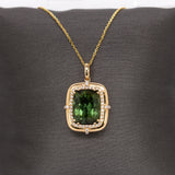Hania 14K Yellow Gold Chrome Tourmaline Diamond Pendant | Cushion 12x9mm