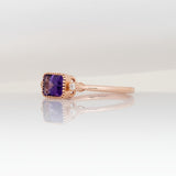 Amethyst Ring with Natural Diamond Accents in Solid 14K Gold – Emerald Cut 7x5mm Purple Gemstone Ring