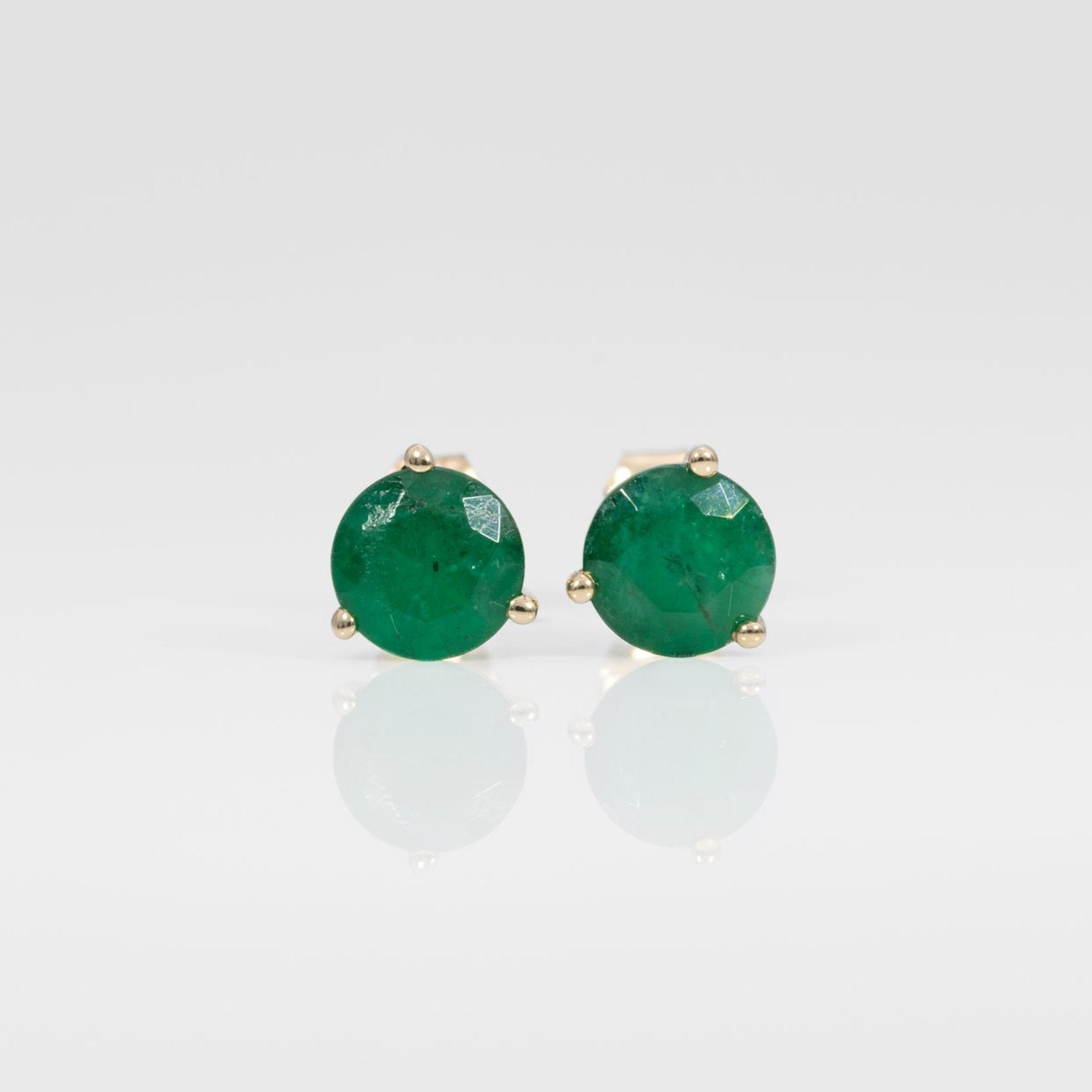 14K rose gold Zambian emerald round stud earrings