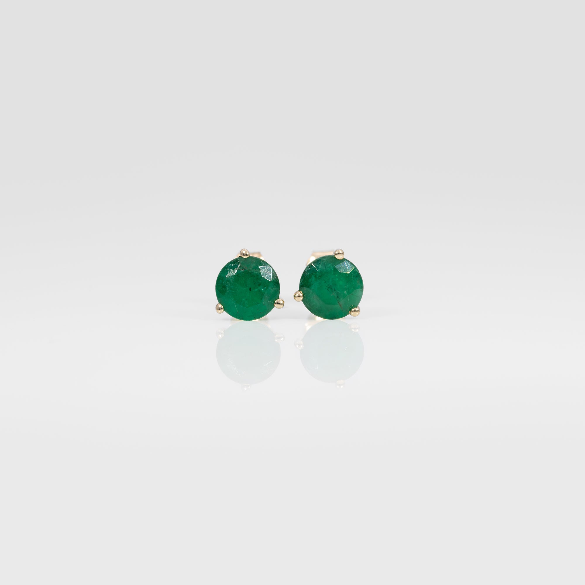14K rose gold Zambian emerald round stud earrings
