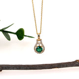 Senudi 14K Solid Gold Emerald Necklace with Natural Diamonds Accents, Round 5mm