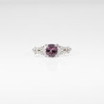 14K white gold purple spinel ring with diamond accents