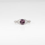 14K white gold purple spinel ring with diamond accents