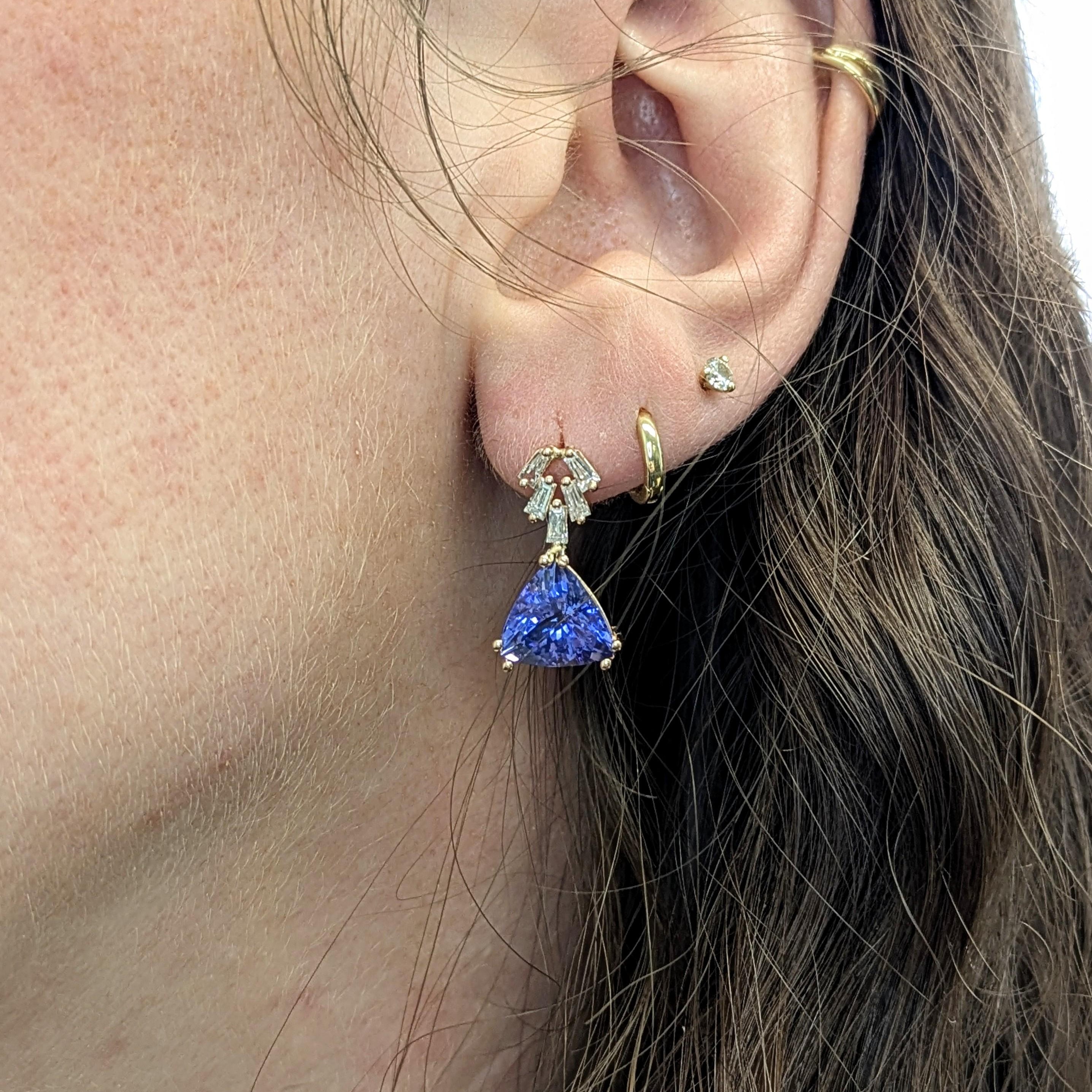 Magi 14K Rose Gold 5.07cts Tanzanite Diamond Drop Earrings | Trillion 9mm