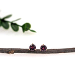 4mm Martini Round Rhodolite Garnet Solitaire Stud Earrings in 14K Yellow Gold