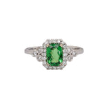 Mihika 14K White Gold Tsavorite Garnet and Diamond Ring | EM 7x5mm
