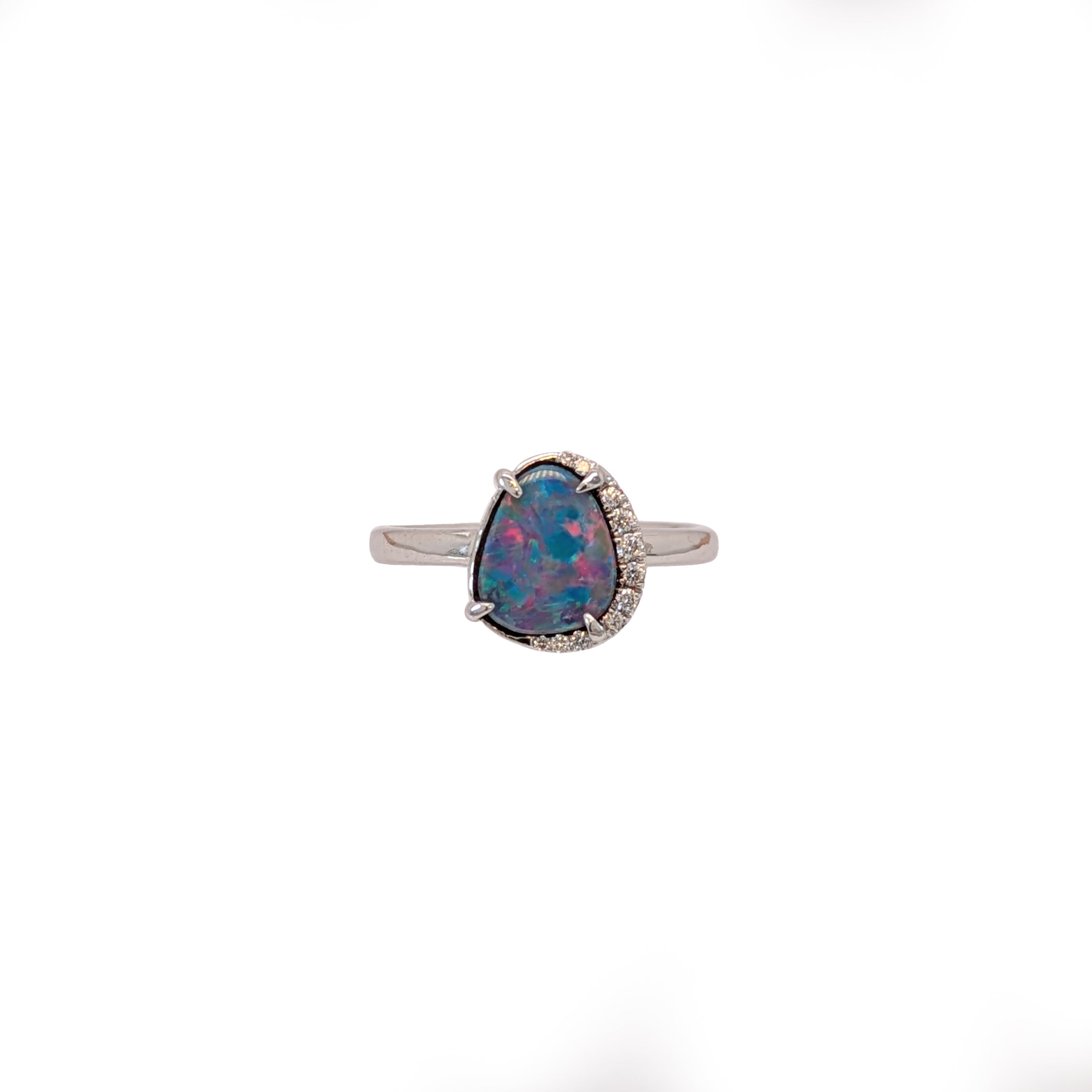 mila 14k white gold 1.65cts boulder opal diamond ring | fancy shape 9x7mm