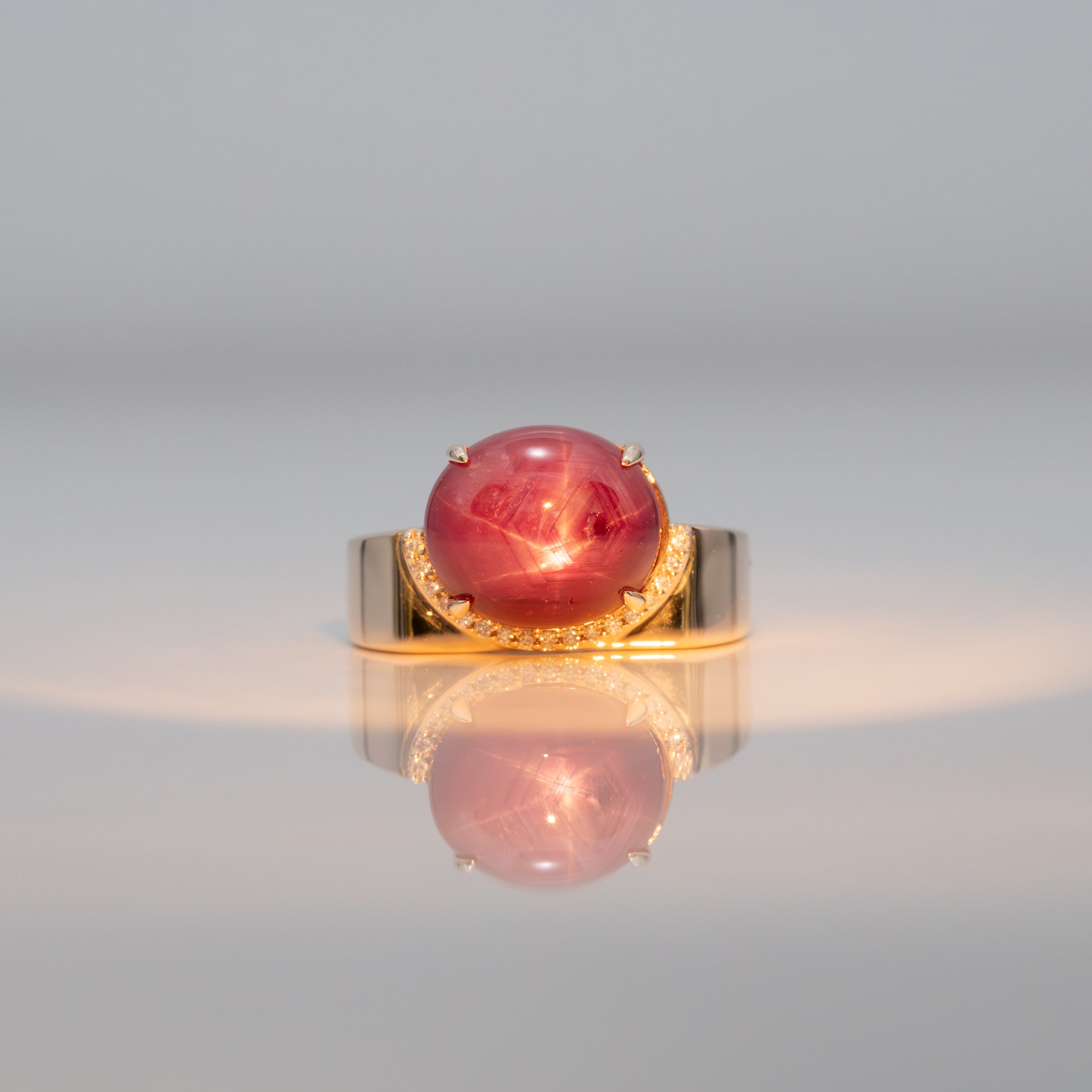 14K yellow gold star ruby ring with diamond accents
