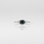 14K white gold blue spinel ring with diamond accents