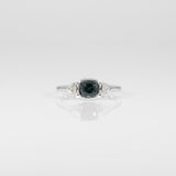 14K white gold blue spinel ring with diamond accents