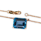 Sayuri 14k Solid Gold Solitaire London Blue Topaz Pendant, Emerald cut 12x10mm