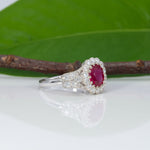 14K white gold Burma ruby ring with diamond accents