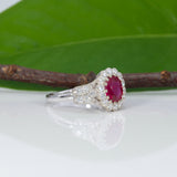 14K white gold Burma ruby ring with diamond accents