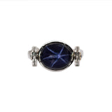 Clara 14k Solid White Gold Star Sapphire and Natural Diamond Accents Ring | OV 12x8mm