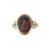 Aashna 14K Yellow Gold Black Opal Diamond Ring | Oval Shape 13x10mm