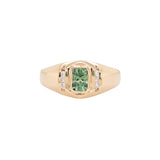 Meghna Demantoid Ring with Natural Diamond Accents: 14k Solid Gold, Emerald cut 6x4mm