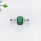 Aliza Zambian Emerald Ring with Natural Diamonds Accents: 14k Solid Gold, Emerald 8x6mm