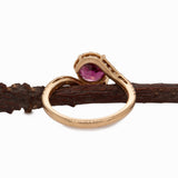 Hardika Solid 14k Gold Purple Garnet Ring with Natural Diamonds Accents, 7mm