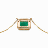 Ermine Solid 14k Gold Zambian Emerald Pendant with Natural Diamonds Halo, 8x6mm
