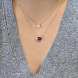 Somi Solid 14K Gold Ruby Pendant Necklace with Attached Chain, Natural Diamonds Halo, 10x8mm