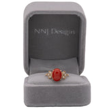 2.3Ct Italian Coral Ring with Earth Mined Diamond Accents in Solid 14K Gold – 10x8mm Statement Fine Jewelry Ring