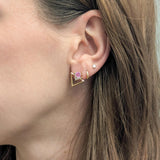 Maisie Solid 14k Gold Pink Sapphire Stud Earrings with Natural Diamonds Accents, Round Shaped 5mm