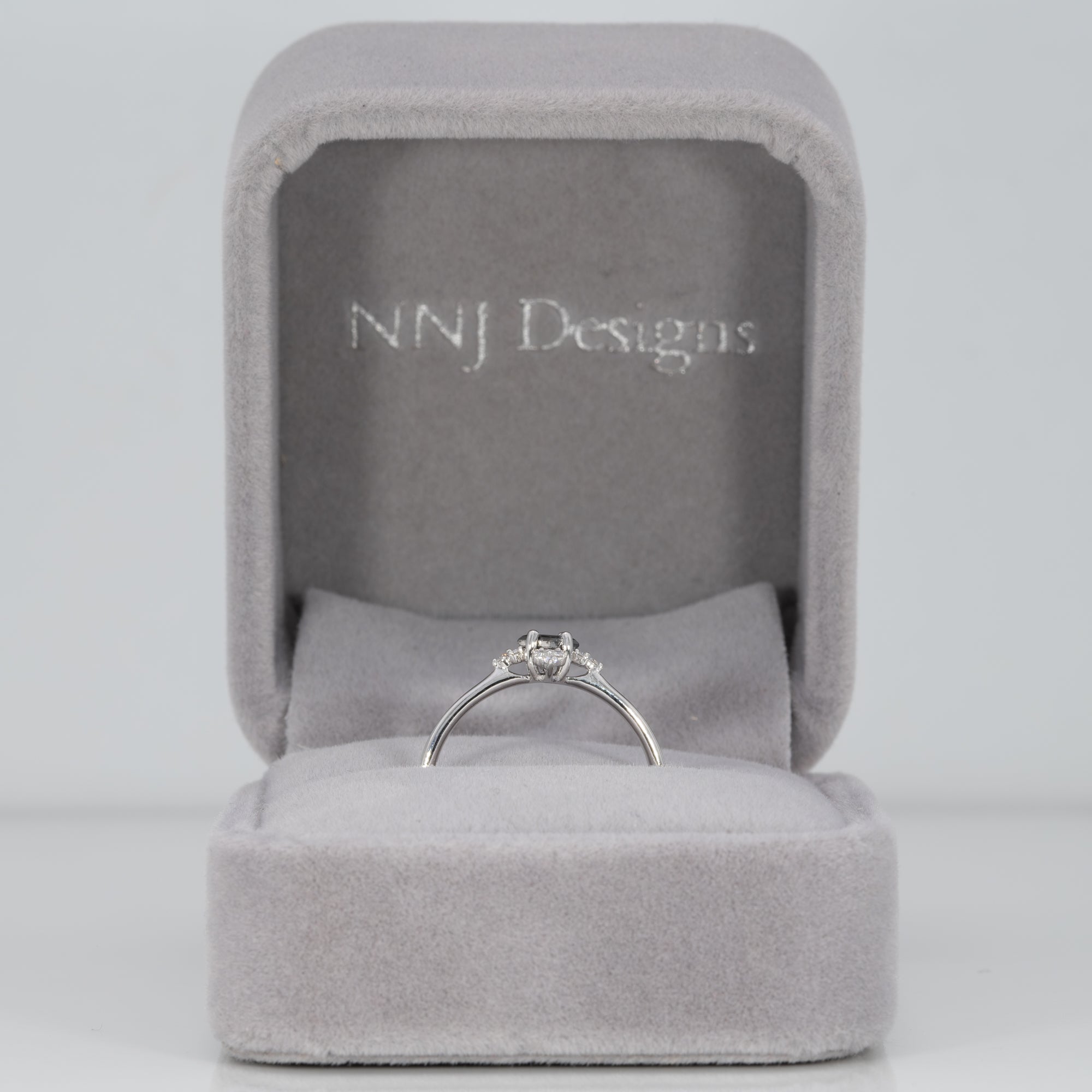14K white gold black diamond ring with diamond accents
