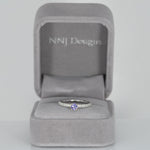 14K white gold purple sapphire round ring with diamond halo