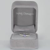 14K white gold purple sapphire round ring with diamond halo