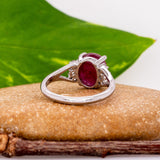 Cira Solid 14k Gold Star Ruby Ring with Natural Diamond Accents, Oval 10x8mm