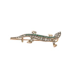 14K White Gold and Silver Emerald Diamond Lizard Brooch