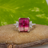 Jazz Solid 14K Gold Bi-color Tourmaline Ring with Natural Diamonds Accents