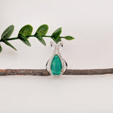 2ct Colombian Emerald Pendant w Natural Diamond Accents in Solid 14K White Gold | PE 13x7mm