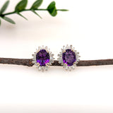 Wren Solid 14k White Gold Amethyst Earrings with Natural Diamonds Accents, Oval 10x8mm