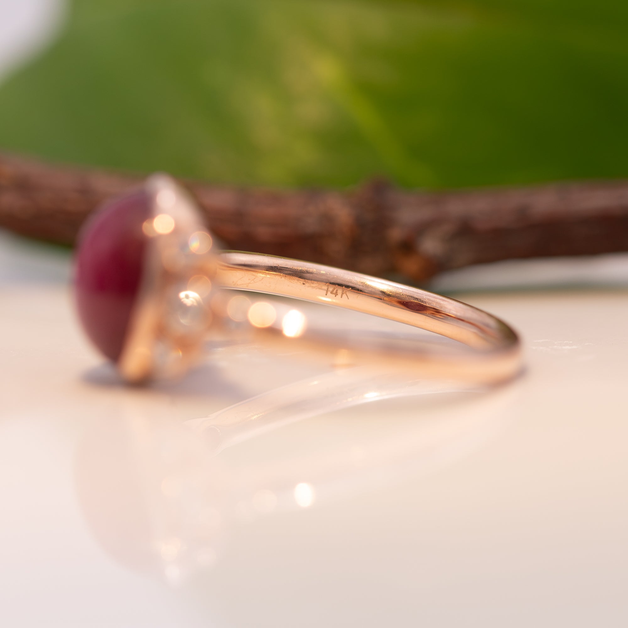 14K rose gold star ruby ring