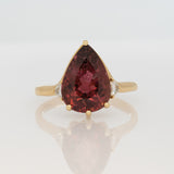 3.7Ct Rubellite Tourmaline Ring with Earth Mined Diamond Accents in Solid 14K Gold – Pear Cut 13x8mm Fine Jewelry Ring
